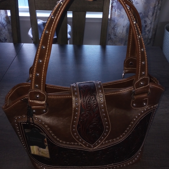 Montana West Brown Genuine Leather Concealed Carry Handbag - Picture 3 of 6